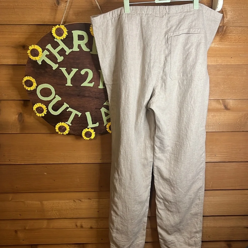 Banana Republic Castello Linen Beach Pant Drawstring Button Pocket Khaki XL